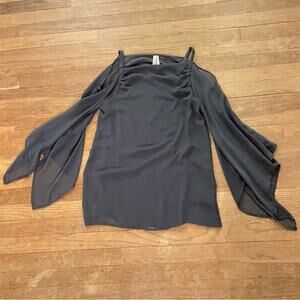 Kische  3/4 sleeve gray purple heather blouse shirt top chiffon size small S b21
